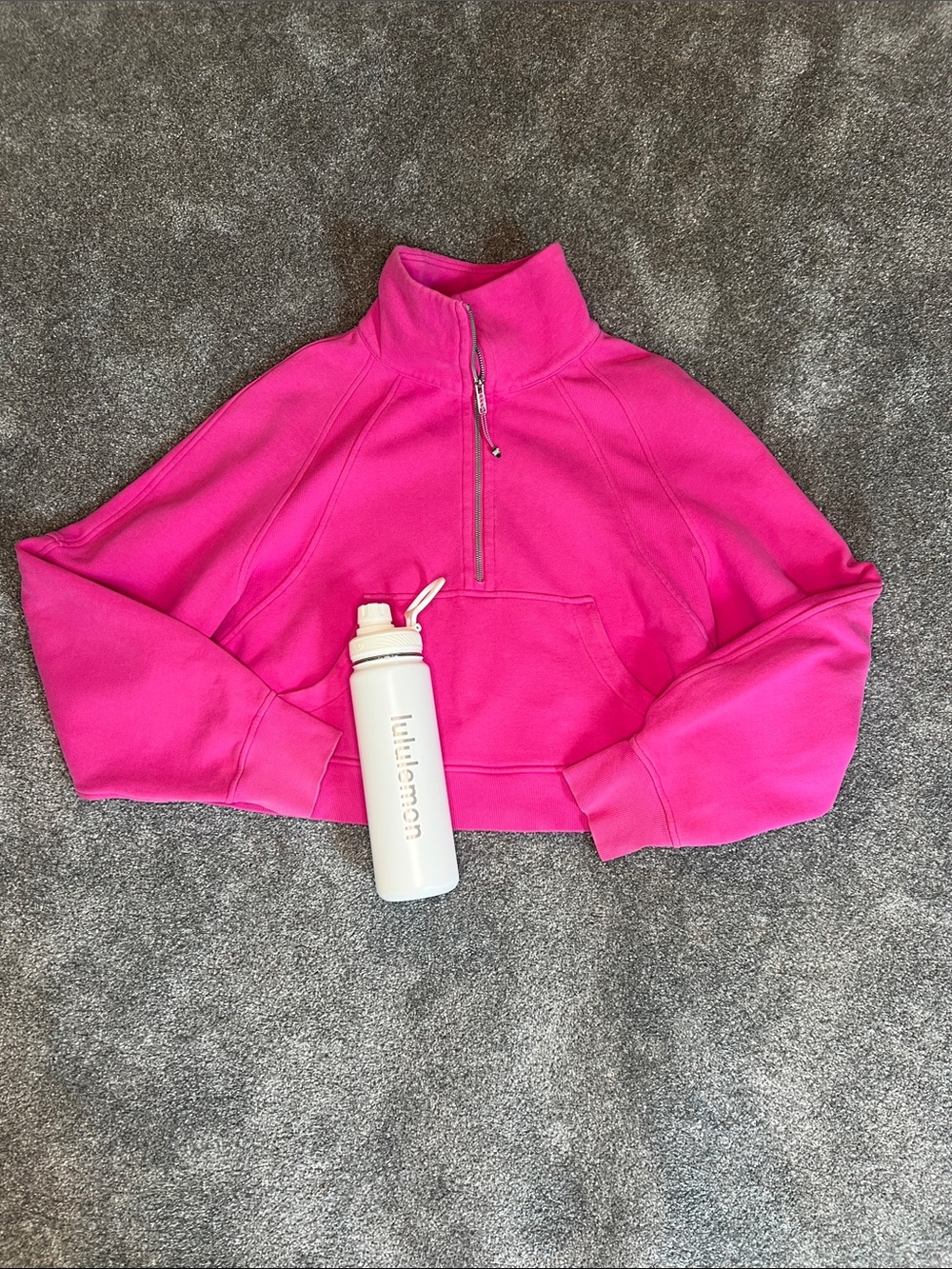 Lululemon Scuba Oversized Funnel Neck Half Zip •M/L • Sonic Pink + Water Bottle - Picture 1 of 10